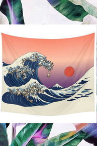 Wave with the Japanese Sun Tapestry
