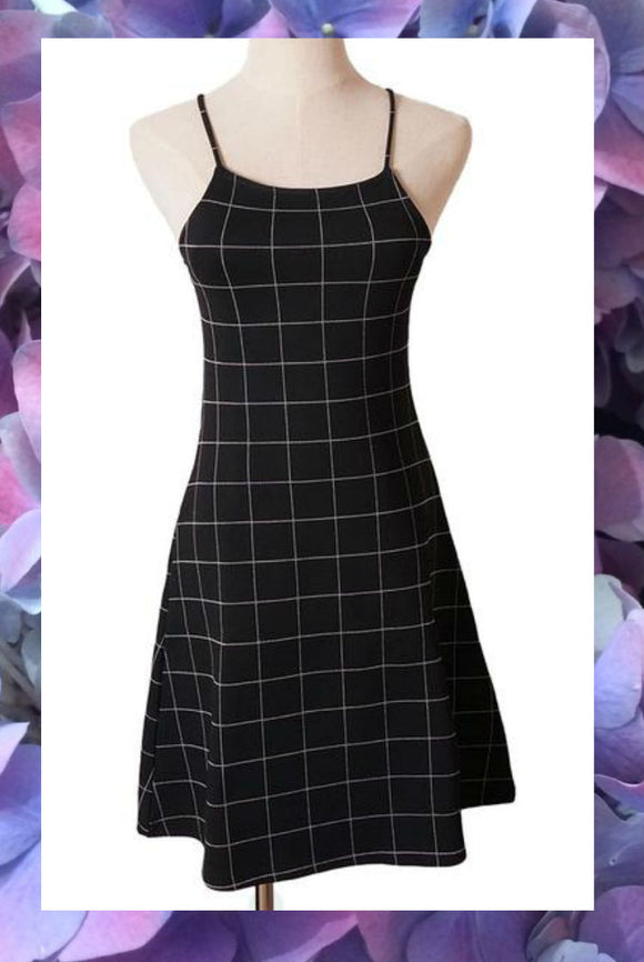 Halter Black Grid Dress