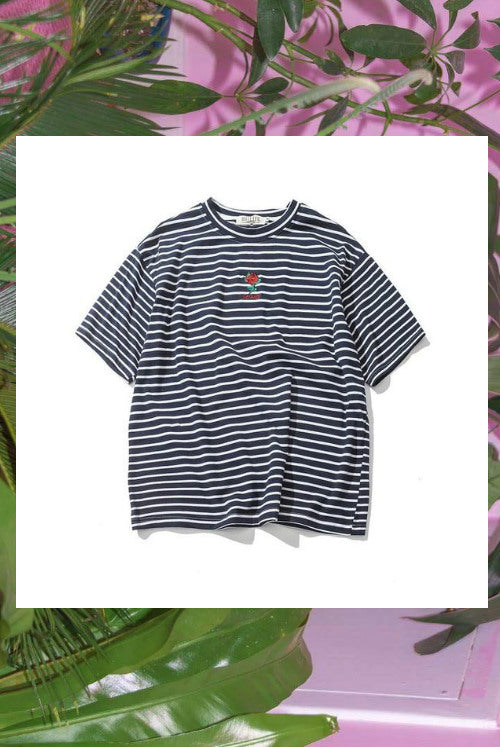 Striped Rose Embroidery Shirt