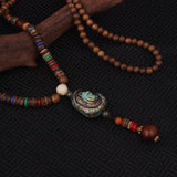Wood Ethnic Buddha Pendant Necklace