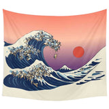 Wave with the Japanese Sun Tapestry